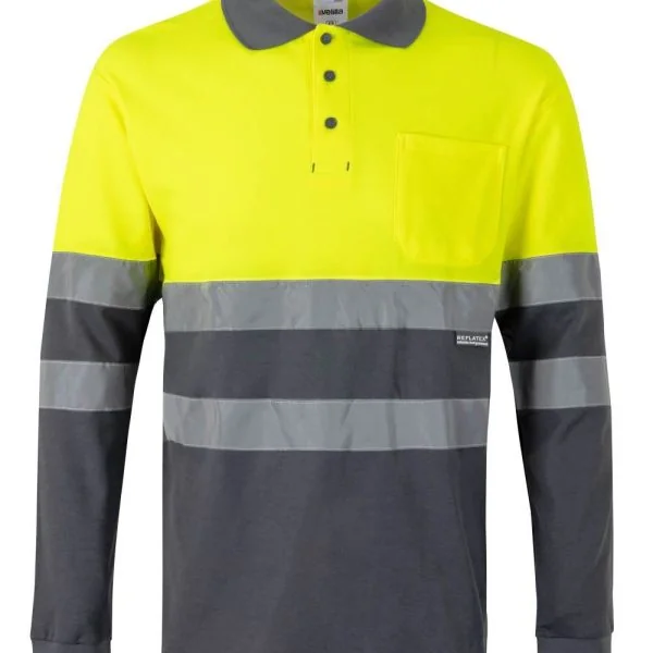 Long sleeve two-tone cotton polo shirt gallery