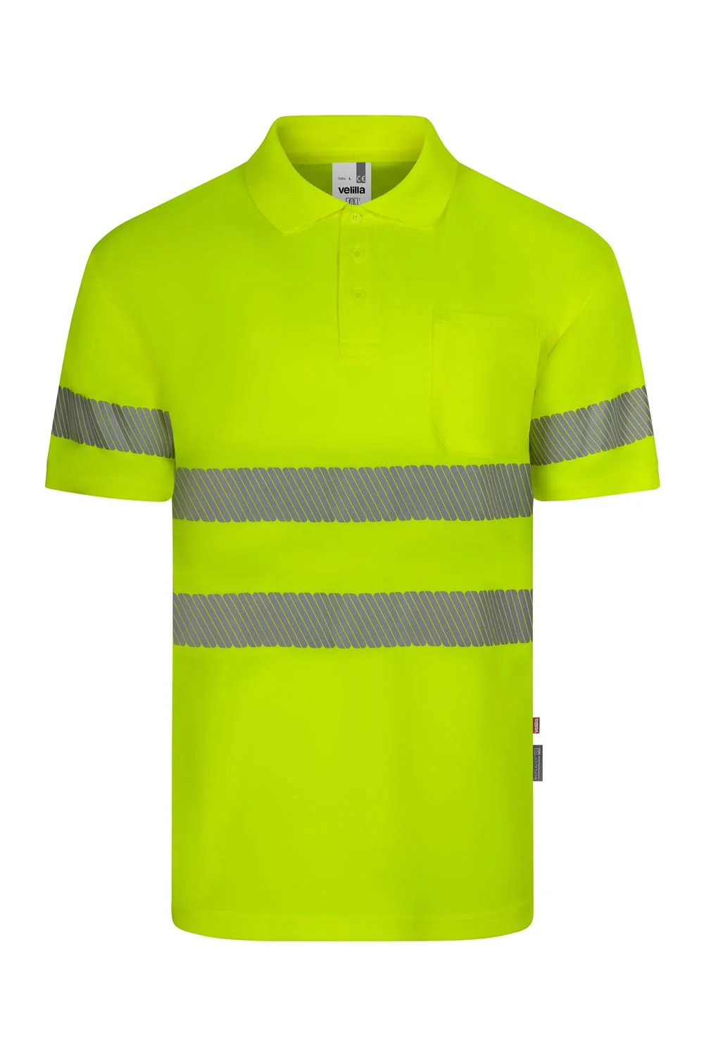 Short sleeve recycled polyester polo shirt with segmented tape