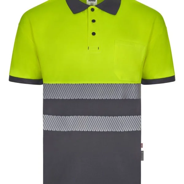 Short sleeve two-tone recycled polyester polo shirt with segmented tape gallery