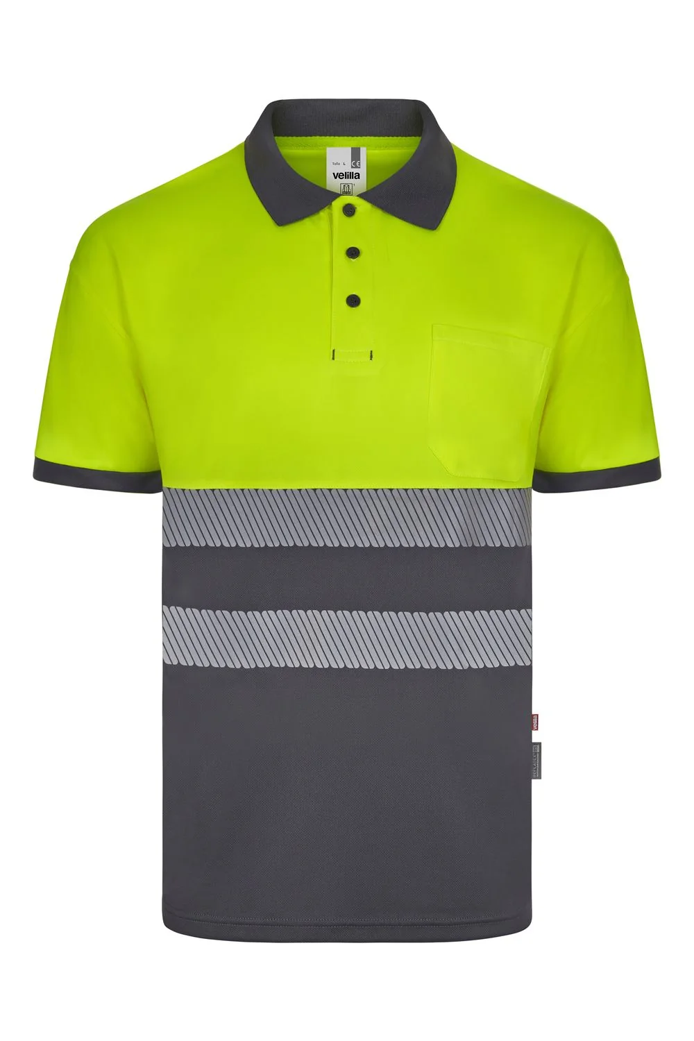 Short sleeve two-tone recycled polyester polo shirt with segmented tape
