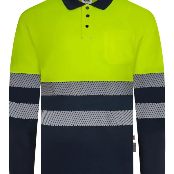 Long sleeve two-tone recycled polyester polo shirt with segmented tape gallery