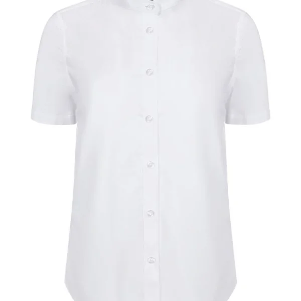 Women's Short Sleeve Stretch neckband collar shirt gallery